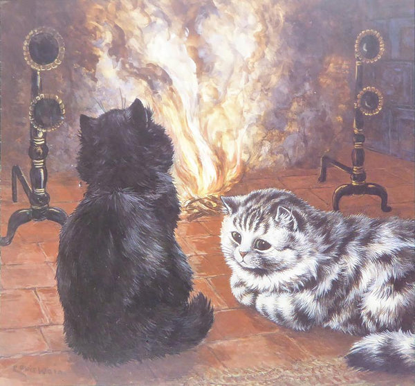 2 Cats in front of a fire   Louis Wain