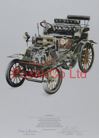 Daimler 1899 - John Lawson and Lord Montague of Beaulieu - (Limited Numbered and Signed Edition) - Framed Print - 16"H x 12"W