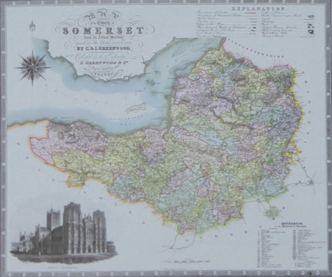 Somerset Map by C & J Greenwood - Framed Print - 16"H x 20"W