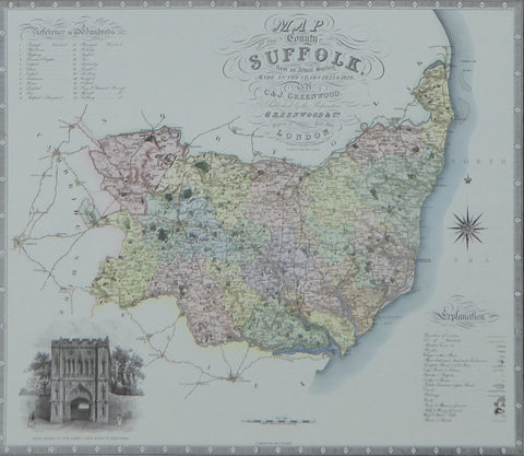 Suffolk Map by C & J Greenwood - Framed Print - 16"H x 20"W