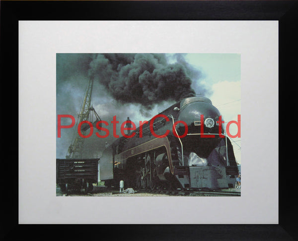 Norfolk and Western 4-8-4 express coaling up Steam Train - Framed Picture - 11"H x 14"W