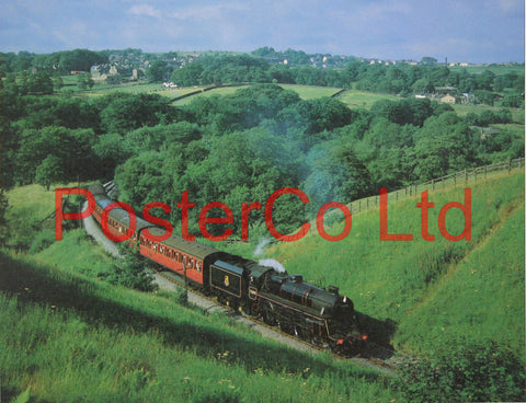 4-6-0 No.75078 in Mytholmes Cutting, England - Steam Train - Framed Picture - 11"H x 14"W