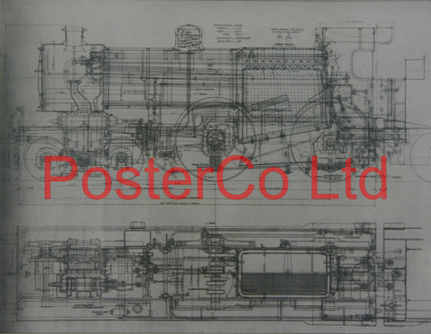 Class "E" 4-4-0 the English version of the American Engineers Drawings - Steam Train - Framed Picture - 11"H x 14"W