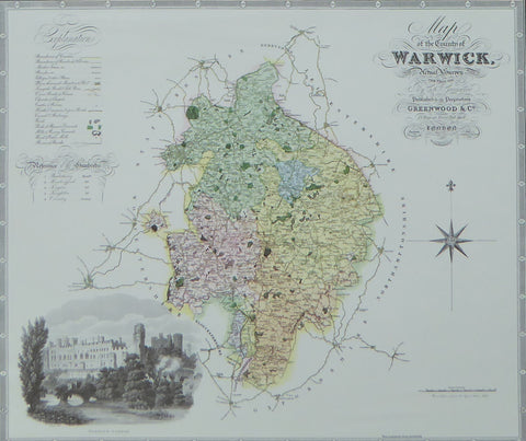 Warwickshire Map by C & J Greenwood - Framed Print - 16"H x 20"W