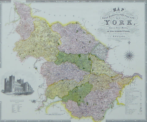 Yorkshire West Riding Map by C & J Greenwood - Framed Print - 20"H x 16"W
